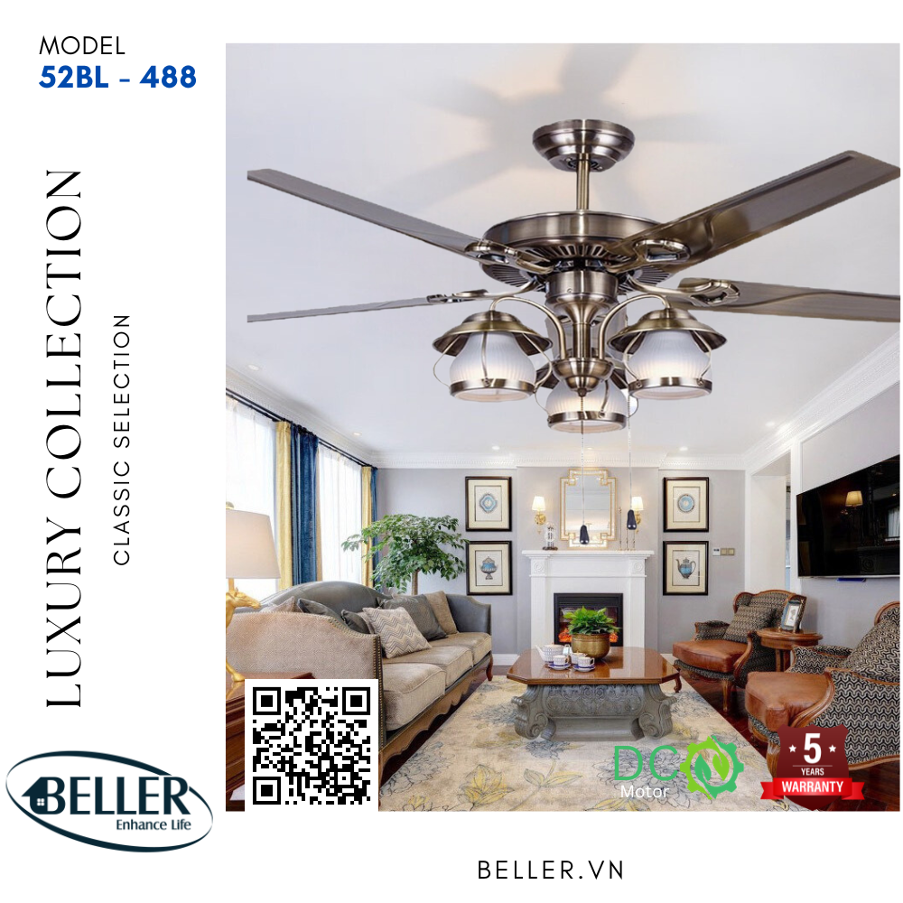Quạt trần đèn 52BL - 488