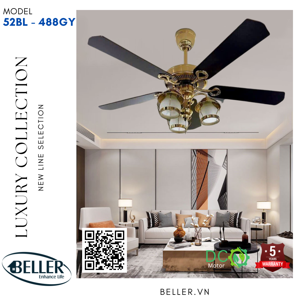 Quạt trần đèn 52BL-488GY