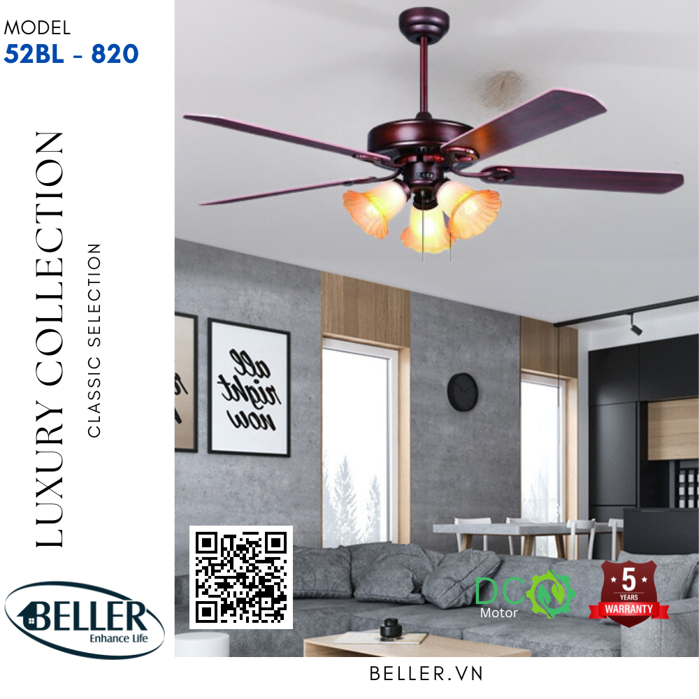 Quạt trần đèn 52BL - 820